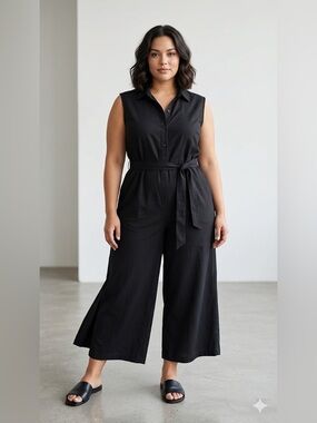 A New Day Black Sleeveless Utility Jumpsuit XL Wide Leg Casual NWT